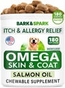 Omega 3 para cães e gatos - 180 Fish Oil Treats para pastoreio de cães, Alergia da pele, Itch Relief, Tratamento Hot Spots - Saúde comum - Pele e casaco Suplemento - EPA & DHA ácidos gordos - óleo de salmão - bacon