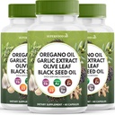 Óleo de orégano Alho Extrair Olive Leaf Black Seed Oil Astragalus - Imune Suplemento de Apoio para Mulheres e Homens- 180 Contagem