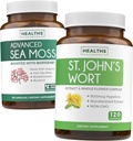 Sea Moss & St. John's Wort (2-fornecimento de mês) Mood Moss Blend - Orgânico Irish Sea Moss - Raw Vegan Suplemento (120 Caps) & St John's Wort com poderoso 900mcg Hypericin Vegan Non-GMO (120 Cápsulas)