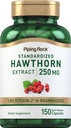 Piping Rock Hawthorn Berry Cápsulas □ 250mg □ 150 comprimidos □ Herb Extract Supplement □ Não-GMO, Gluten Free
