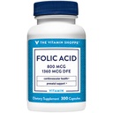 O ácido fólico Vitamina Shoppe 800MCG, suporta o desenvolvimento pré-natal e fetal (300 cápsulas)