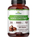Zazzee extra força cavalo castanha 10:1 Extrato, 3000 mg de força, 20% Aescins, Fornecimento de 4 meses, 120 cápsulas Vegan, concentrado e padronizado 10X Extrato, All-Natural, Não-GMO, Made in the USA