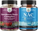 Pacote de cápsulas de Hawthorn Berry de alta resistência com folha e extrato de flor 4:1 para coração saudável e digestão e suplemento NAC N-Acetil Cysteine 600mg - Precursor de glutationa para detox de limpeza de fígado
