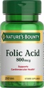 Suplemento de ácido fólico da recompensa da natureza, apoia a saúde cardiovascular, 800mcg, 250 comprimidos