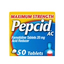 Pepcid AC máxima força alívio da azia comprimidos, OTC medicina evita e alivia a azia devido à indigestão ácida e estômago azedo, 20mg Famotidina redução de ácido, rápida-ação, 50 ct
