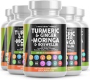 Suplemento Moringa Açafrão de Gengibre Boswellia - Suplemento para Mulheres e Homens com Canela de Ceilão, Cereja Tart, Quercetin Garlic Nettle Holy Basil - 5Pack
