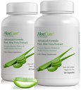 AloeCure Organic Aloe Vera Cápsulas, 160,000mg Inner Aloe Leaf Equivalente por Serviço, Gut de suporte, Digestivo, & Saúde Imune, Ajuda a manter a acididade do estômago equilibrado, Aloin Free, 60Caps x 2Btl