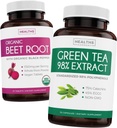 Beterraba Raiz & Extrato de chá verde (2-fornecimento de semana) Beterraba & Chá Power Mix - Raiz de beterraba orgânica com pimenta preta para absorção 1250mg (30 comprimidos) & Extrato de chá verde 98% com EGCG 1000mg por serviço (30 cápsulas)