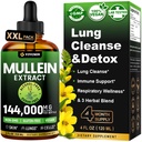 Mullein Drops para pulmões com alcaçuz e Astragalus, Suporte respiratório e imunológico, Detox pulmonar para fumantes Tintura, Extrato de folha de Mullein para Lung Cleanse, Açúcar e álcool, 4 fl oz