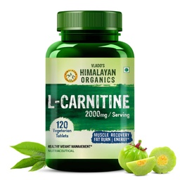 Himalayan Organics L-Carnitine L-Tartrate com Extrato de chá verde 2000 Mg Gerenciamento de Peso Saudável Suporta Recuperação Músculo, Aumentar Energia, Endurance e Queimadura Gordura -120 Tablets Vegetarianos