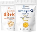 Micro Ingredientes Vitamina D3 5.000iu + K2 100mcg Softgels & Omega-3 Fish Oil 120 Softgels Bundle 2 Pack O essencial de Vitaminas Sunshine
