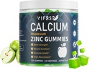 Calcium Magnesium Zinc Gummies 600mg com vitamina D3 K2, 120 chicletes planta baseada em pastilhas de cálcio sem açúcar Complexo de alta absorção Suplemento de cálcio 70+ Trace Minerals para força óssea, Vegan