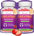 2 Pacote Creatina chicletes mono-hidratado para mulheres e homens, Açúcar grátis Vegan Creatina Suplemento para construir músculos, aumentar a energia e força, Natural morango sabor, 120 contagem