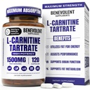 Benevolent L Carnitine Supplement - Alta potência 1500mg L-Carnitine Tartrate - Absorção rápida, Converter gordura em energia, Suporte Lean Muscle, Impulsionar o desempenho do treino & Metabolismo – 120 Cápsulas Vegan