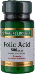 Ácido Fólico Bounty da Natureza 800 mcg Comprimidos Teor máximo de 250 (Pacote de 6)