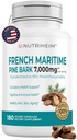 Francês Maritime Pine Bark Extract 7000mg com 95% de Proanthocianidins para circulação, Saúde do coração, Pele, Suporte Cognitivo - 20:1 Razão & 180 Cápsulas Veggie - Não-GMO, Gluten-Free, Vegan-Friendly