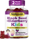 Nutrição Sakoon Elderberry & Black Seed Oil Gummies para Crianças, Suporte Imune, com Vitamina C e Zinco, Delicious Berry Flavor, 60 Gummies