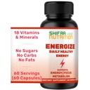 SHIFAA NUTRITION Energize, Vitaminas de Energia Natural Diária, 60 Servos Livres de Jitter, Suportes Foco, Humor, Cérebro, Metabolismo, Cafeína e Taurina, B1, B2, B5, B6, B7, B9, B12 Vitaminas Halal