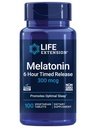 Extensão de vida Melatonina 6 horas de liberação cronometrada, 300 mcg, fórmula de liberação estendida para suporte suave ao sono, ritmos circadianos saudáveis, defesa celular, sem glúten, não-GMO, vegetariano, 100 comprimidos