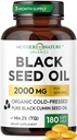 Cápsulas de óleo de semente preta 2000mg por serviço, Cominho preto prensado frio orgânico, alto TQ, Immune e suporte conjunto, 180 contagem (3 Mês de fornecimento)