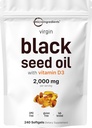 Micro Ingredientes Óleo de semente preta com Vitamina D3 1000 UI, 240 Softgels □ 2.000 mg Óleo de semente preta por serviço