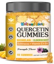 Quercetin com gomas de bromelaína para crianças e adultos - Imune & Sazonal Wellness Support, 800mg Quercetin Gummies com bromelaína, zinco, Elderberry, Vitamina C & D3 - Açúcar livre, Abacaxi sabor, 60 Ct