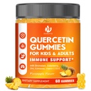 Açúcar gratuito Quercetin com gomas de bromelaína para crianças e adultos - Imune, Antioxidante, Apoio sazonal, 1000mg Quercetin Suplementos com bromelaína, zinco, Amora, Vitamina C D3 E, Vegan, 60 Contagem