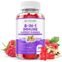Gummies de apoio imunológico – 8-em-1 Suplementos de ervas de fórmula com Astragalus, Elderberry, Quercetin, Bromelain, Echinacea, Vitamina C, D3 e Zinco para Equilíbrio diário, Framboesa, 60 Contagem