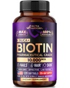 Biotina 10000mcg com Silício - Farmacêutica Grau Suplemento Biotina para Mulheres - Apoio ao Crescimento do Cabelo, Pele e unhas - Max Força & 100% Biodisponibilidade - Made in USA - 120 Softgels, 120 Dias de Fornecimento