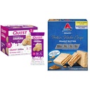 Quest Bolo de aniversário Frosted Cookies Twin Pack com 16 cookies e Atkins Peanut Butter Protein Wafer Crisps com 5 contagem