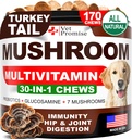 Cogumelo para Cães - 170 Mastigação - Turkey Tail - Suplemento de Cogumelo para Cães - Lions Mane - Reishi - Imunidade Suporte Vitaminas Multivitamin - Saúde Conjunta - Energia - Gut - Pele - Made in USA