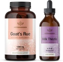 HERBAMAMA Goat's Rue and Milk Thistle Kit - Pacote de 1200 mg Cápsulas & Milk Thistle Liver Detox Drops 4 fl oz - Vegan, Não-GMO, Açúcar & Álcool - 2 Pack