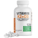 Bronson Vitamina K2 (MK7) com D3 Suplemento não-GMO Fórmula 5000 UI Vitamina D3 e 90 mcg K2 MK-7 Fácil de engolir D & K Complexo, 120 Cápsulas