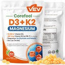 VVE Corefeel Vitamina D3 K2 10.000 UI Suplemento de magnésio – com Vitamina D e K (MK-7), Glicinato de magnésio e malato, Citrato de zinco – 300 Softgels para energia, suporte ósseo e muscular