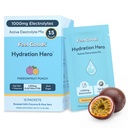 Feel Goods Hydration Hero, 1000mg Electrolytes Pó, Açúcar livre, Magnésio, Orgânico Aloe Vera, L Theanina, Vitamina C & B12, Keto, Vegan, Eletrolyte Packets, Passion Fruit Punch, 15 Contagem