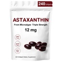 Astaxantina 12mg,240 Softgels,Premium Astaxantina Antioxidante Suplementos,Suporta olho, Pele,Imune, Circulação Interna,Não-GMO, Sem glúten, Sem Soy-8 Mês de Fornecimento