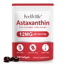 Astaxantina Suplementos, Astaxantina 12mg, 120 Softgels Antioxidante Astaxantina Suplemento para Olho, Pele, Conjunção e Saúde Imune, Suporta Circulação Interna e Saúde do Coração, Não-GMO e Sem Glúten