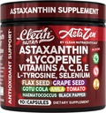 Nutra limpa Astaxantina 12mg Suplemento de Licopeno com vitamina A C D3 E, L-Tirosina, Selênio, Linho, Sementes de uva, Gotu Kola, Amla, Pimenta preta, 90 Cápsulas Veggie complexas