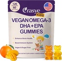 Omega 3 chicletes para crianças e adolescentes - Açúcar grátis Omega DHA & EPA Suplemento Gummy para crianças Cérebro e Imunidade - Sem arrotos de peixe, Vegan - 120 chicletes