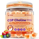 Citicolina 1000mg & Fosfatidilserina 300mg Suplementos CDP Gummies de cholina, Suplemento do cérebro para memória e foco w/ Mane Mushroom do leão, Omega-3, Metilfolato, B6 & B12, Não-GMO, Açúcar Livre,60ct