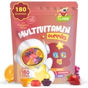 Kids Multivitamin Gummies 180 Count - Eye, Cérebro & Gut Support - Vitaminas sem açúcar para crianças - com Lutein, Omega-3 DHA & Prebióticos - 3 Fruit Savors - Idades 2+