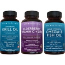 1250 mg Óleo de Krill Antártico, Vitamina C & Zinco de Elderberry e 2.500 mg Triplo-Forte Omega 3 Fish Oil Bundle, Fornecendo Omega 3 EPA e DHA, Elderberry para suporte Imune