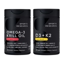 Sports Research® Multivitamin Pack - Omega-3 Krill Oil 500mg w/Choline, Phospholipids & Astaxantina e Vitamina K2 & Vegan D3 5000iu com óleo de coco MCT - Não-GMO · Gluten Free
