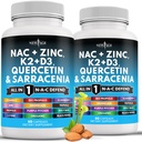 NOVA IDADE NAC Suplemento N-Acetil Cysteine- com vitamina D3, K2, Zinco, Quercetin, Triphala, Sarracenia Purpurea, Elderberry, Holy Basil, Bee Propolis, Bromelain, L-Lysine - 120 Contagem