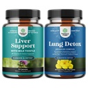 Pacote de Liver Cleanse Detox & Repair - Suplemento de Cardo de Leite para Digestão e Saúde Imune com Beterraba e Alcachofra e Lung Detox Mullein Leaf Cápsulas com NAC Quercetin & Cordyceps Extracts