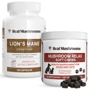 Mana de leão de cogumelos reais para humanos (120ct) & Mushroom Pet Relax Chews (60 mastiga) - Pacote para Cognição e Relaxação - Vegan, Não-GMO, Sem glúten, Extrato de cogumelos sem grãos Suplementos