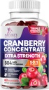 Pastilhas de cranberry 50:1 Extrato de cranberry - Suporte de trato urinário feito com 25,000mg, ajuda a limpar e proteger, Cran Berry Gummy Suplemento + vitamina C, pílulas de Cran mastigáveis para mulheres - 60 chicletes