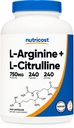 Nutricost L-Arginina L-Citrulina Complexo 750mg, 240 Cápsulas - Não-GMO