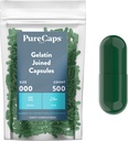 Purecaps EUA - Cápsulas de Gelatin Pill Vazio Tamanho 000, 500 comprimidos integrados , Green, não-GMO certificado , SLS, Gluten, Preservative Free