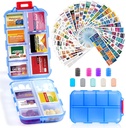 14 Grids caixa de organizador de pílulas de viagem com 415-Pcs medicina Nome Etiquetas - Pocket Daily Pharmacy Case Kit Container - Dispensador Titular de Medicação de viagem para Fish Oil Vitamina Armazenamento Suplemento - Limpar Azul